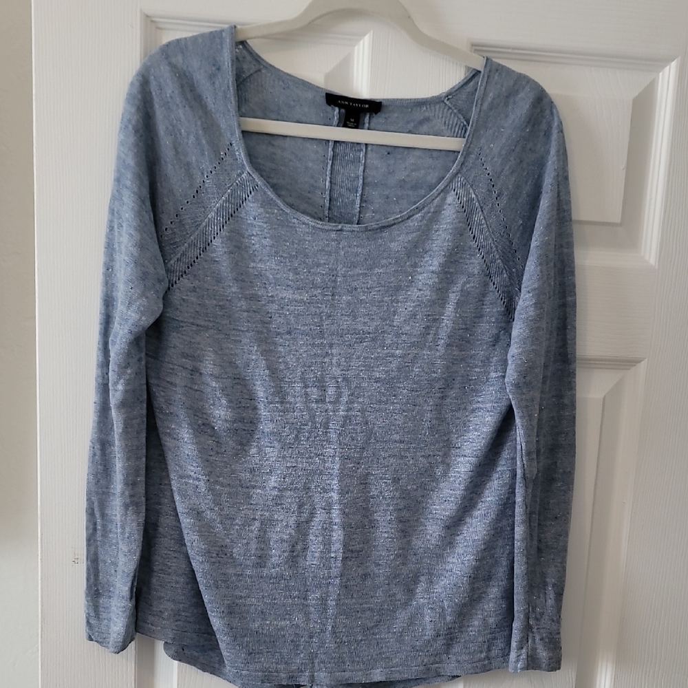 Ann Taylor Heathered Blue Long Sleeve Top